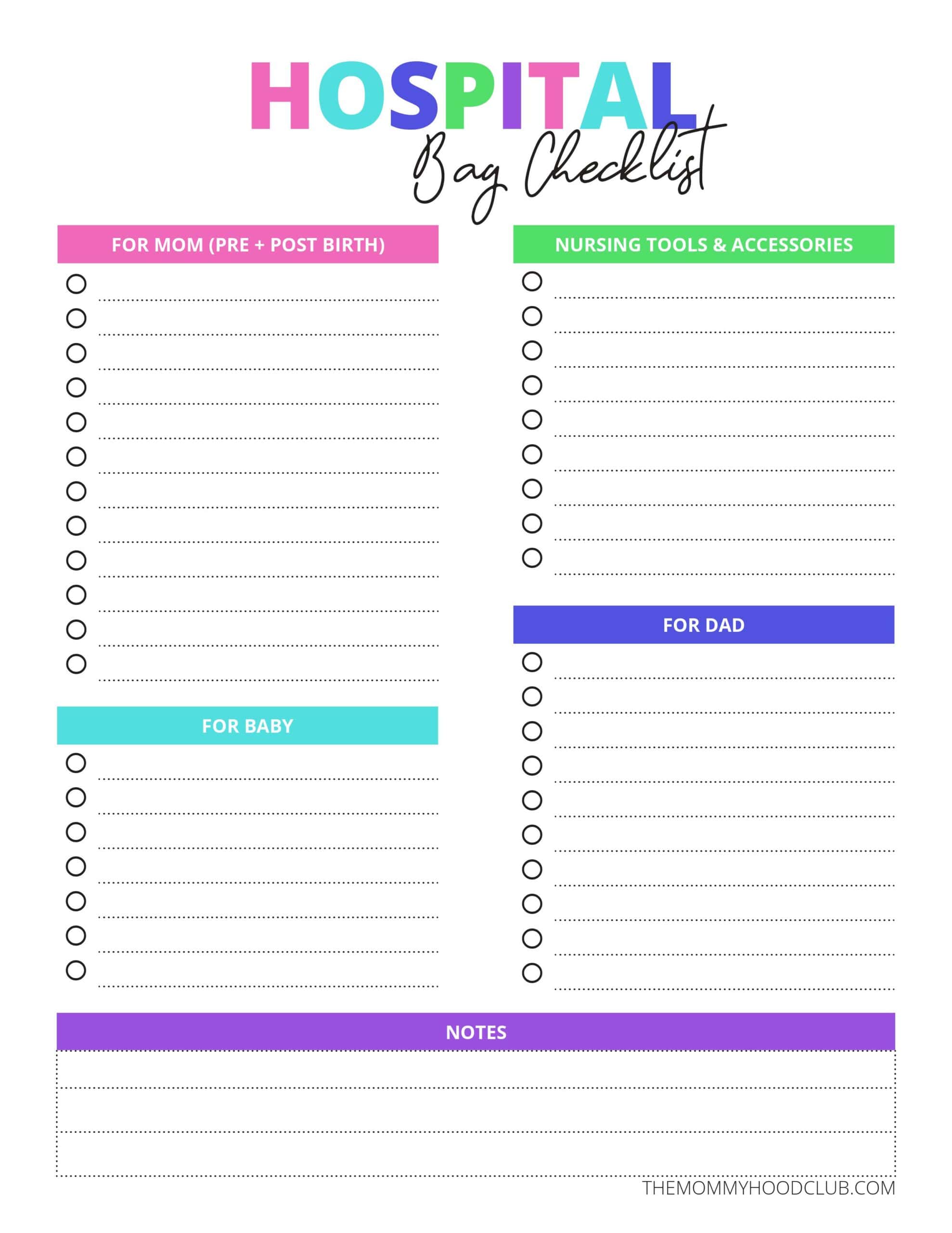 FREE Hospital Bag Checklist for Labor Printable PDF