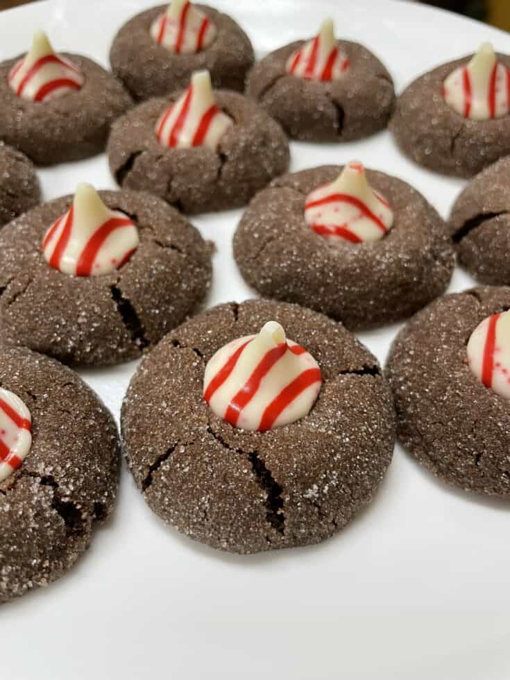 Chocolate Peppermint Kiss Thumbprint Cookies
