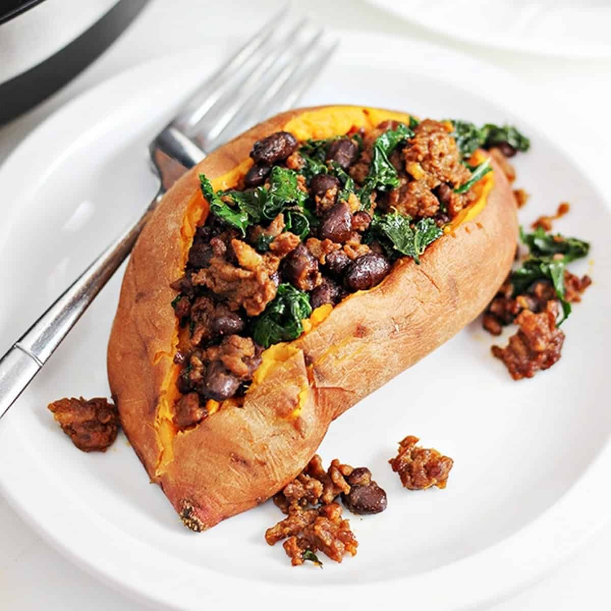 Crockpot Pressure Cooker Chorizo Kale Stuffed Sweet Potatoes Recipe