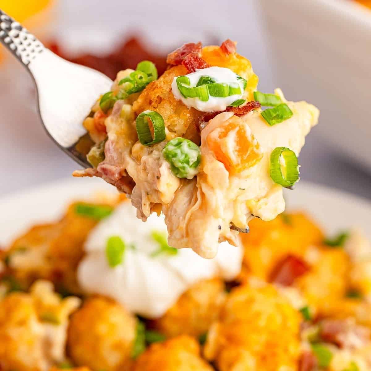 Easy Cheesy Loaded Chicken Tater Tot Casserole