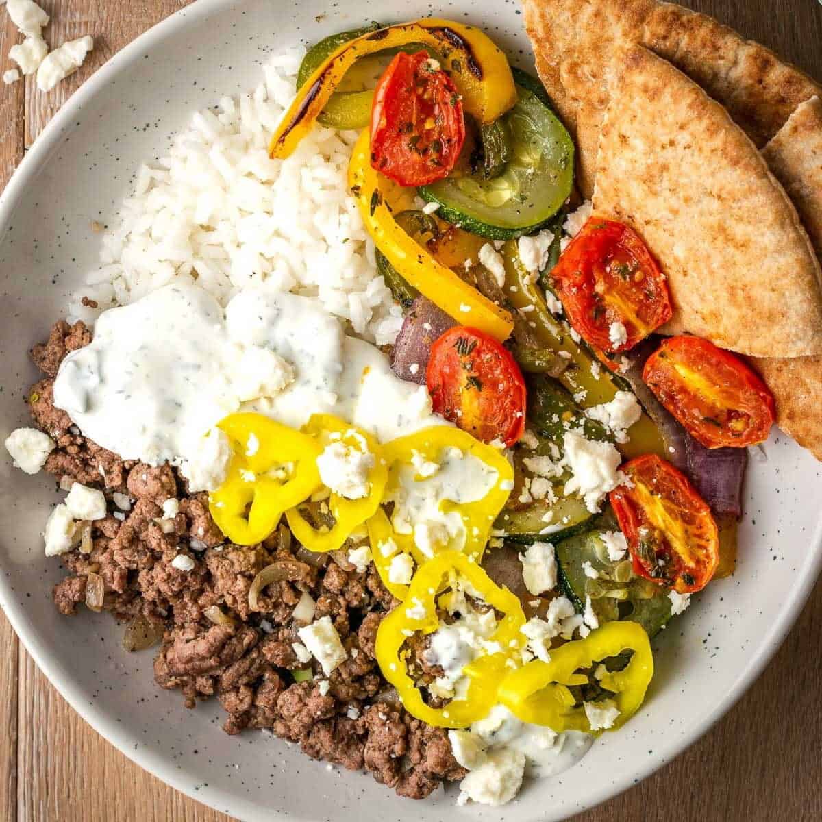 Ground Beef Gyro Bowl With Roasted Vegetables
