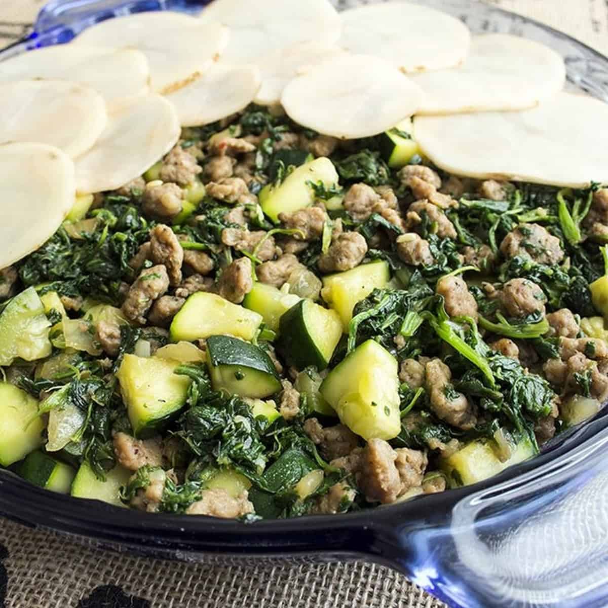 Healthy Sausage Potato And Spinach Casserole