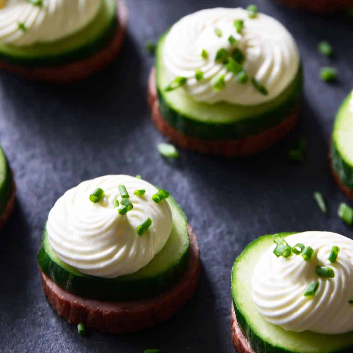 Keto Summer Sausage Cucumber Bites Cream Cheese Mousse