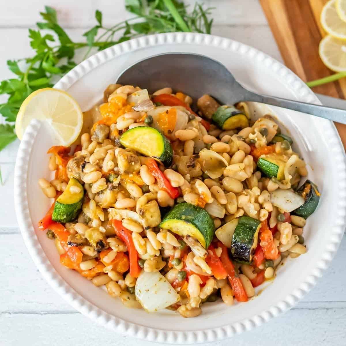 Summer Flageolet Beans With Grilled Veggies Provencal