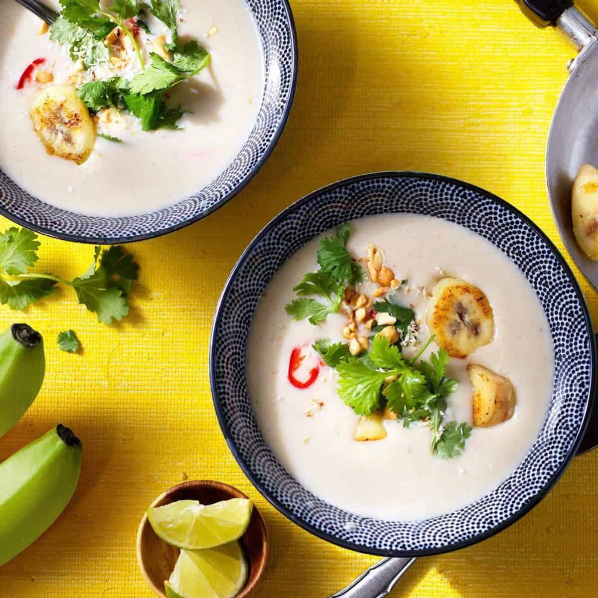 Thai Coconut Curry Vegetable Soup With Green Bananas