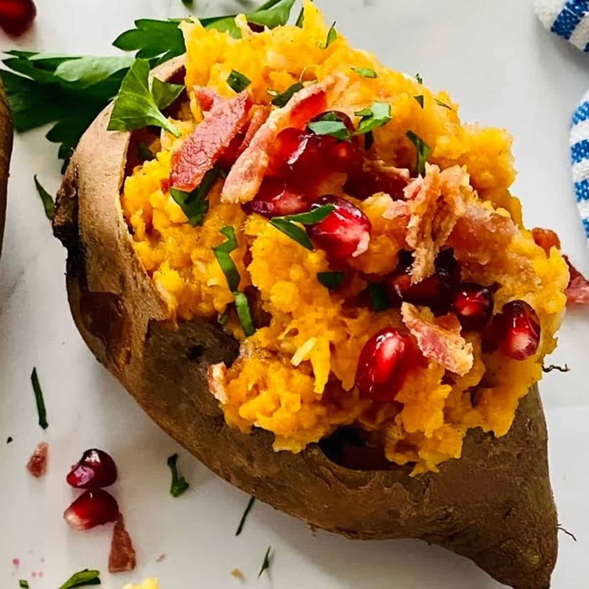 Apple And Bacon Stuffed Sweet Potatoes With Pomegranate
