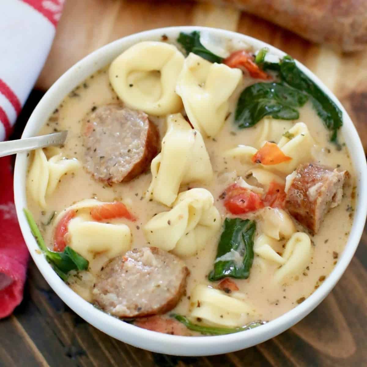 Creamy Tuscan Sausage Tortellini Soup