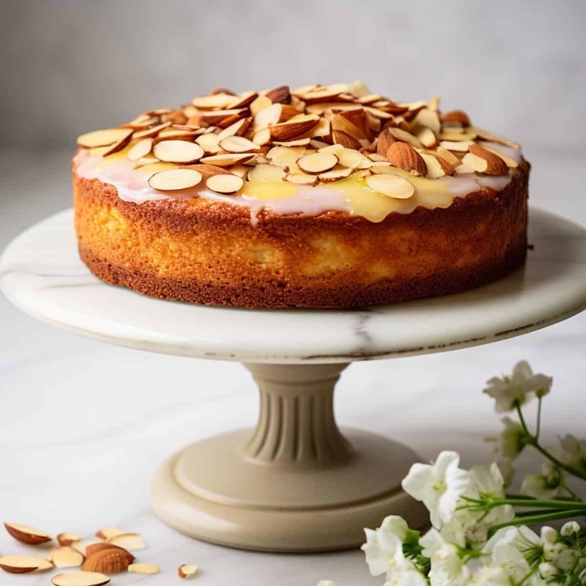 Eggless Almond Cake With Orange Glaze