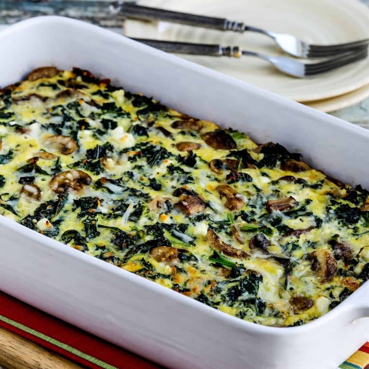 Kale Mushroom Feta Mozzarella Breakfast Casserole