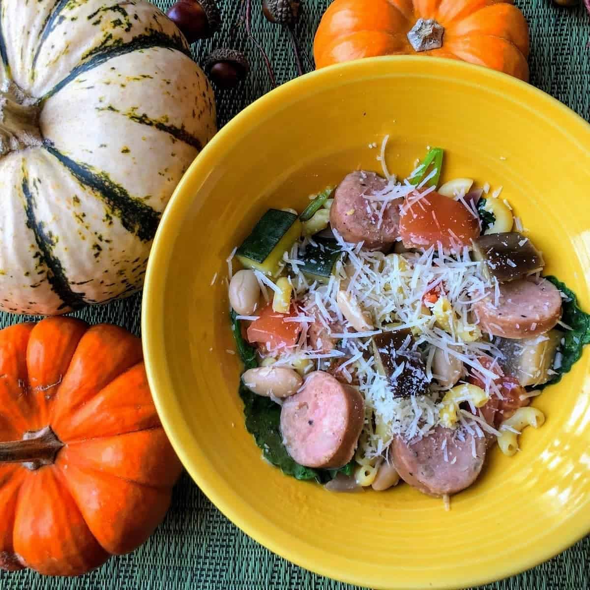 One Pot Fall Pasta With Veggies And Chicken Apple Sausage