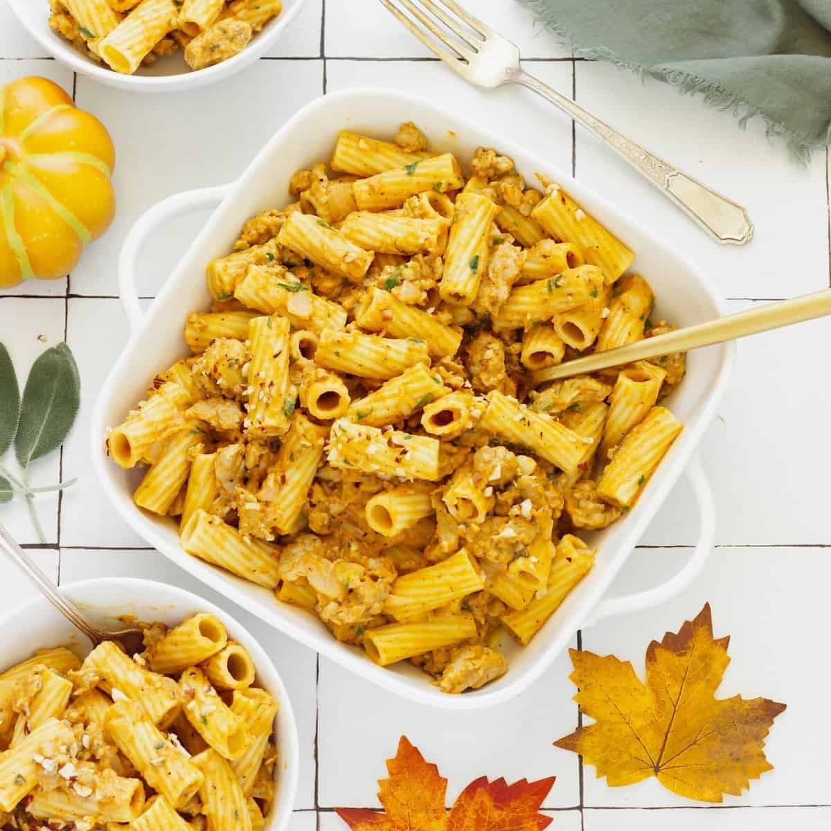 Rigatoni With Sweet Turkey Sausage And Creamy Pumpkin Sauce