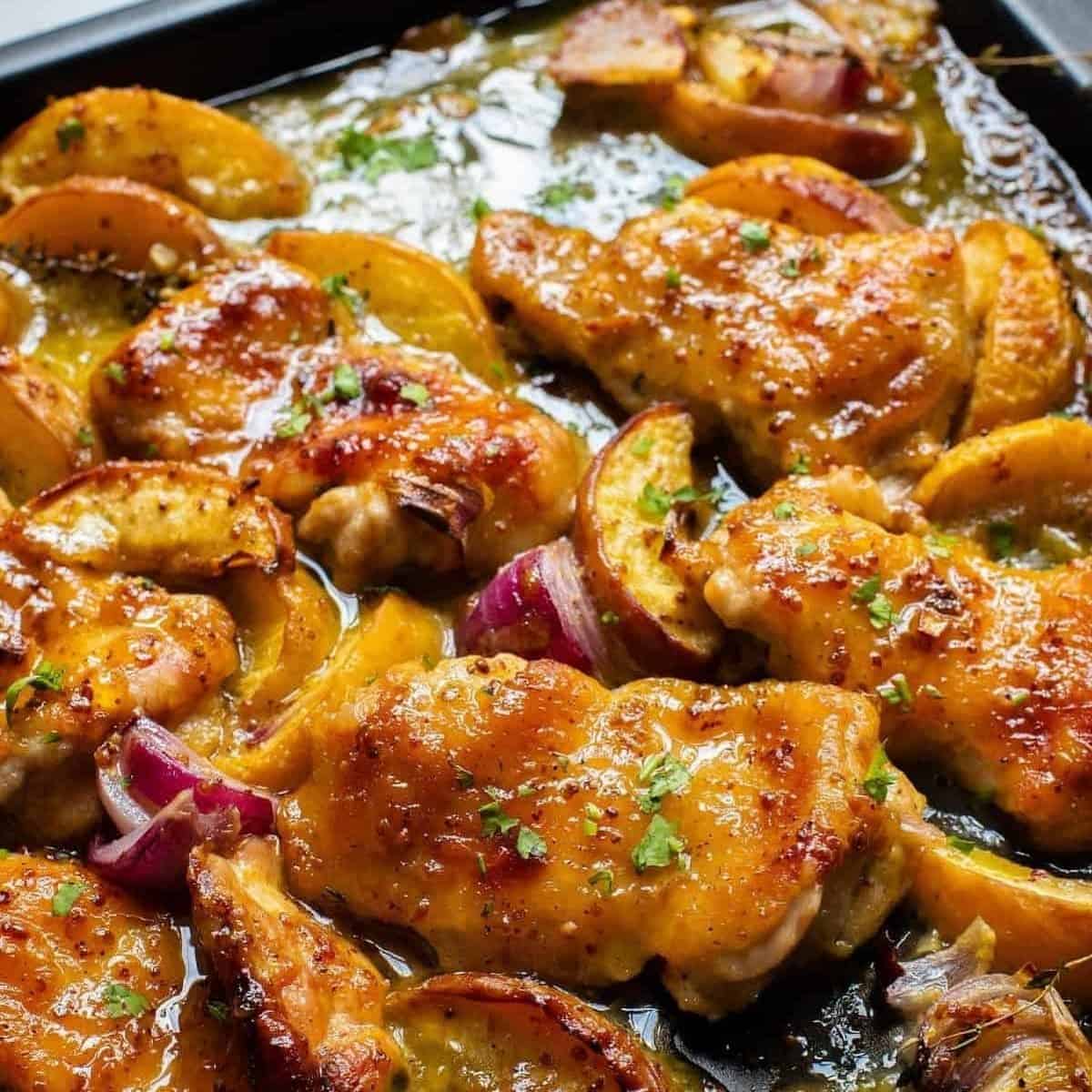Sheet Pan Honey Mustard Chicken With Peaches