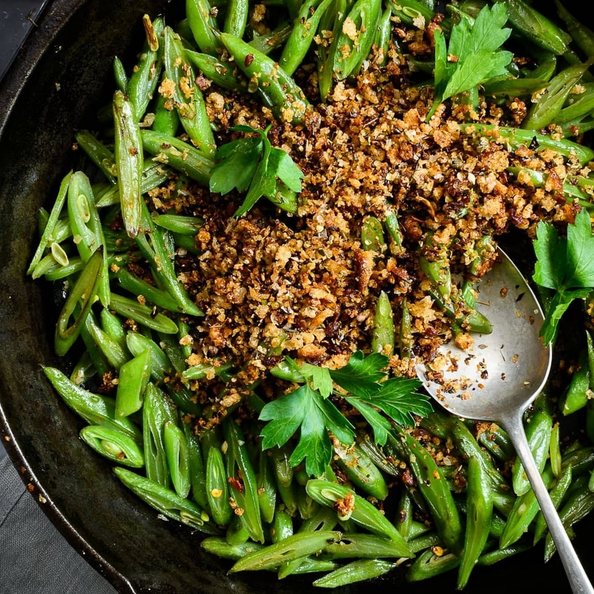 Home Braised Runner Beans With Pangritata