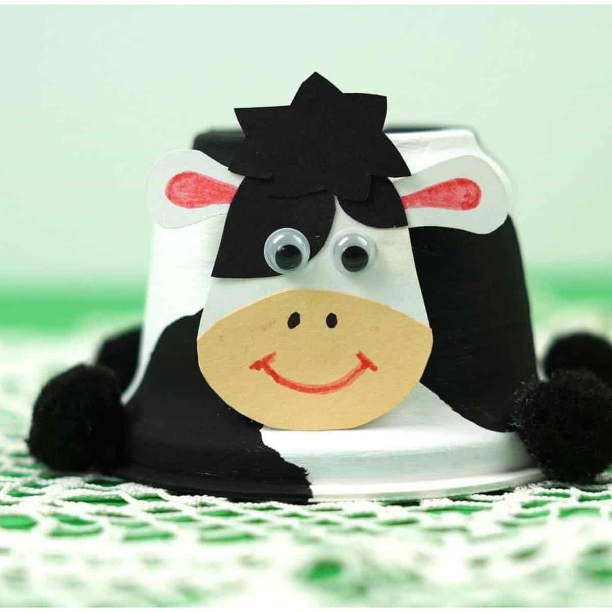 Adorable Yogurt Cup Cow Craft Diy
