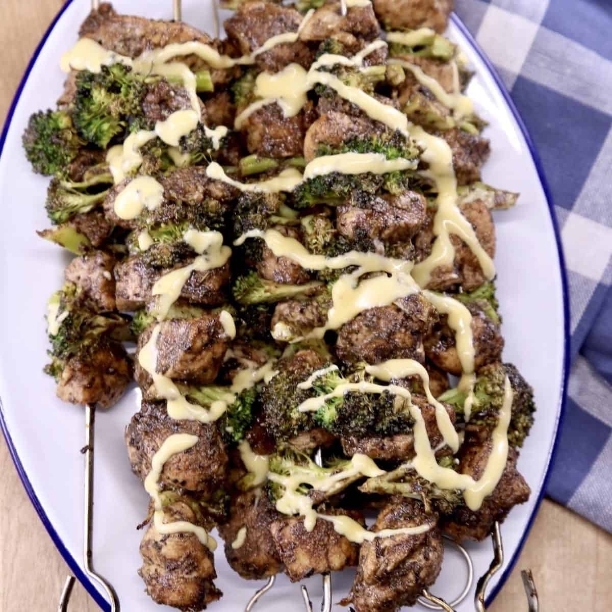 Balsamic Chicken Broccoli Skewers