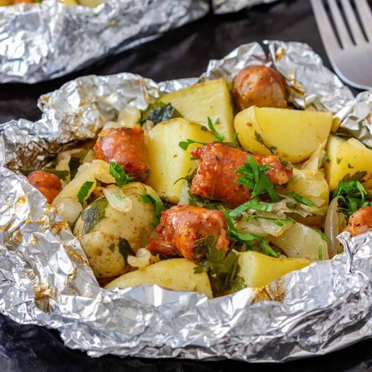 Cabbage And Sausage Foil Packets