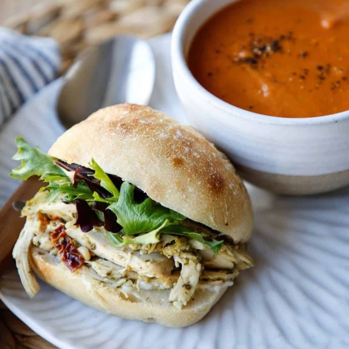 Chicken Pesto Sandwich With Easy Tomato Soup Chicken Pesto Sandwich With Easy Tomato Soup