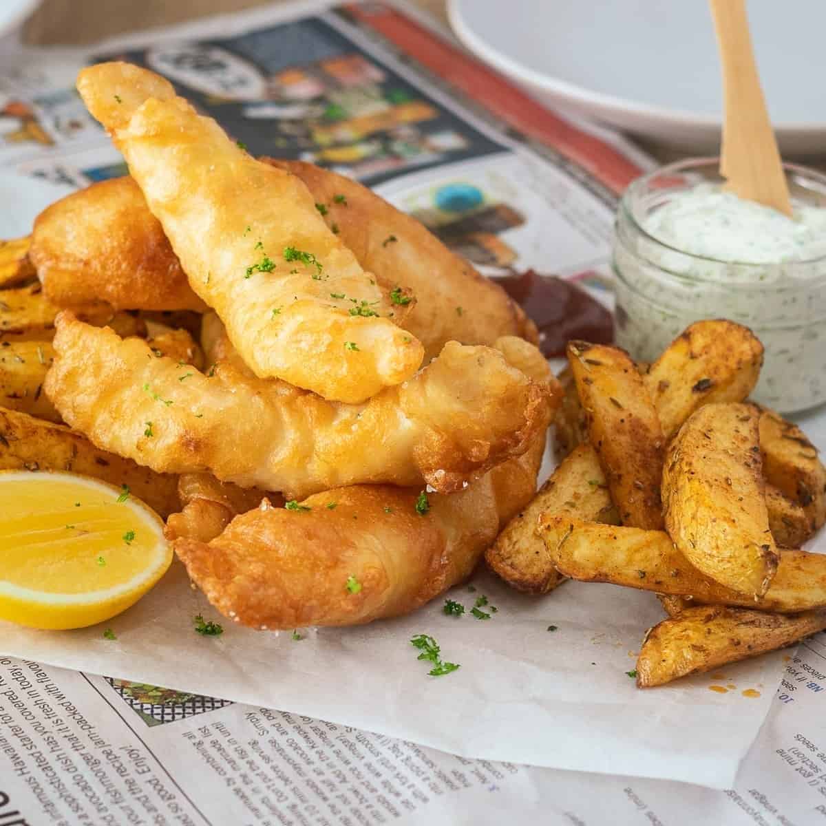 Crispy Homemade Beer Battered Fish With Rustic Fries