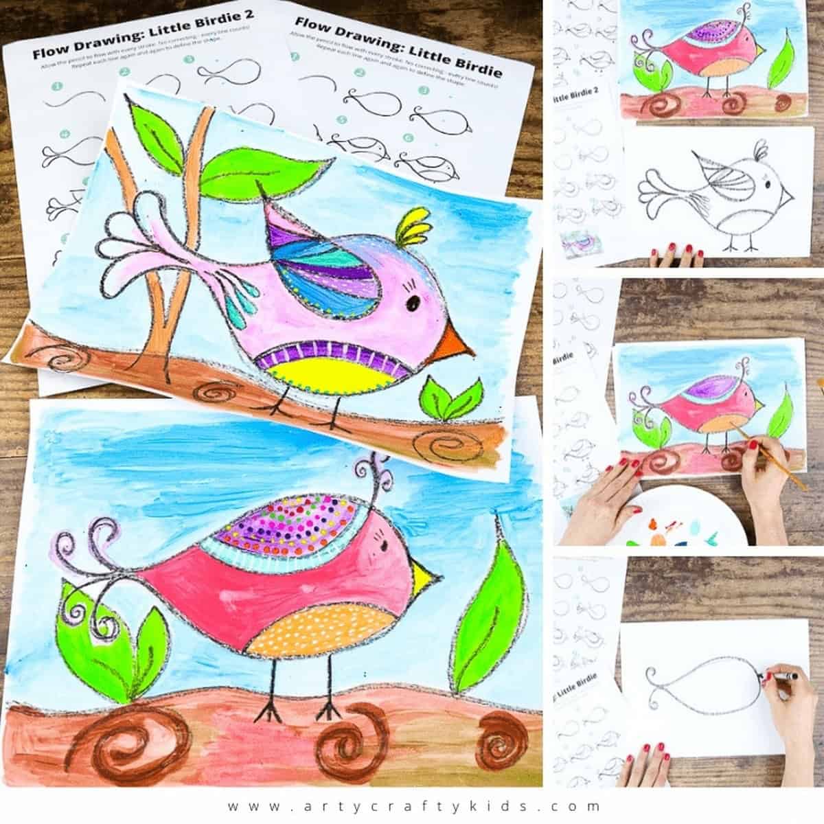 Flow Drawing For Kids How To Draw A Little Bird