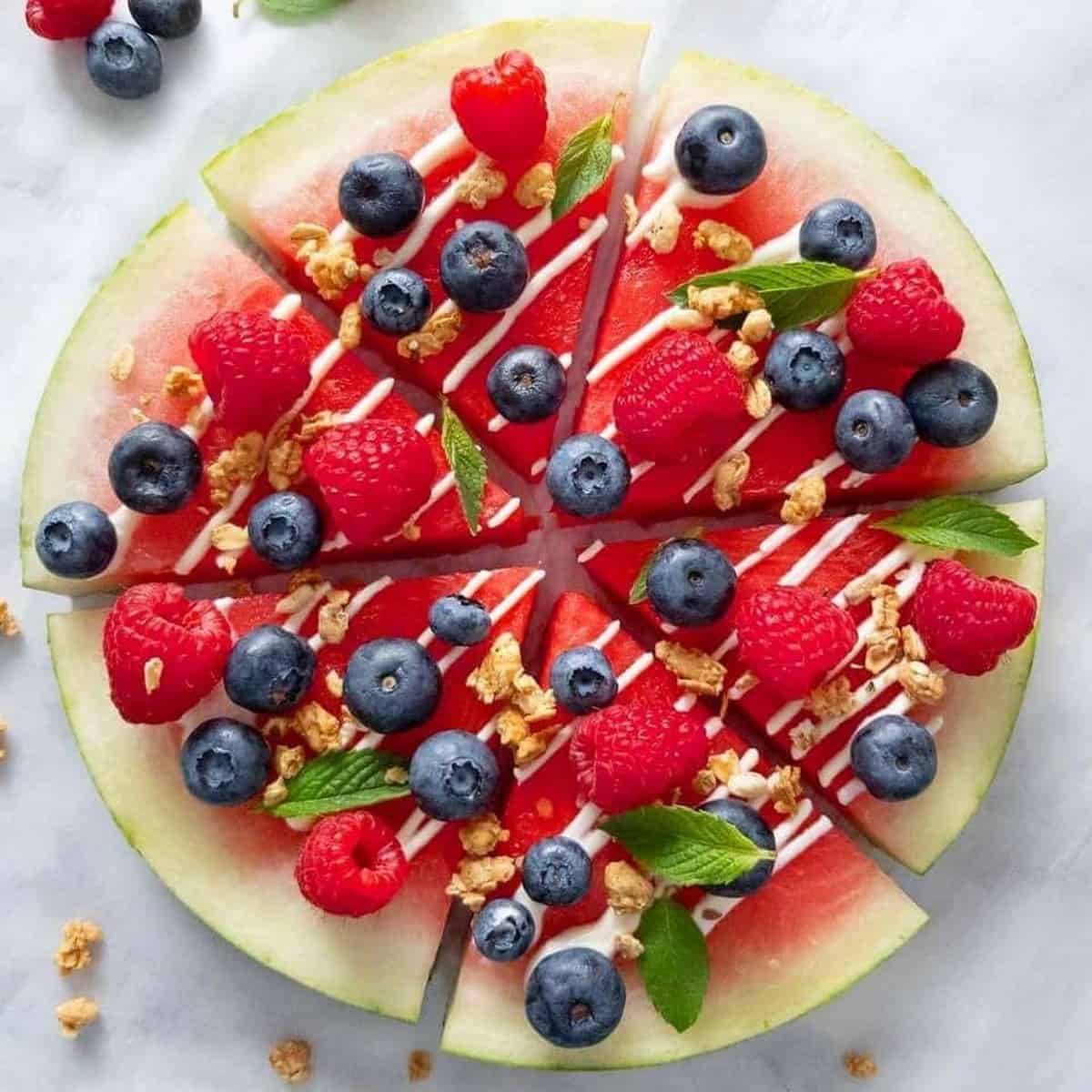 Fruity Watermelon Pizza With Greek Yogurt Cream Cheese Drizzle