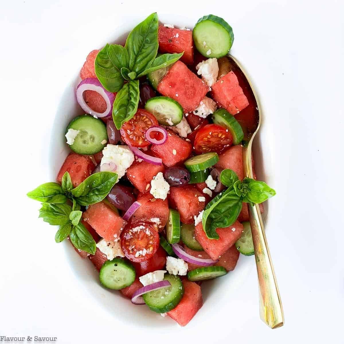 Greek Watermelon Basil Salad