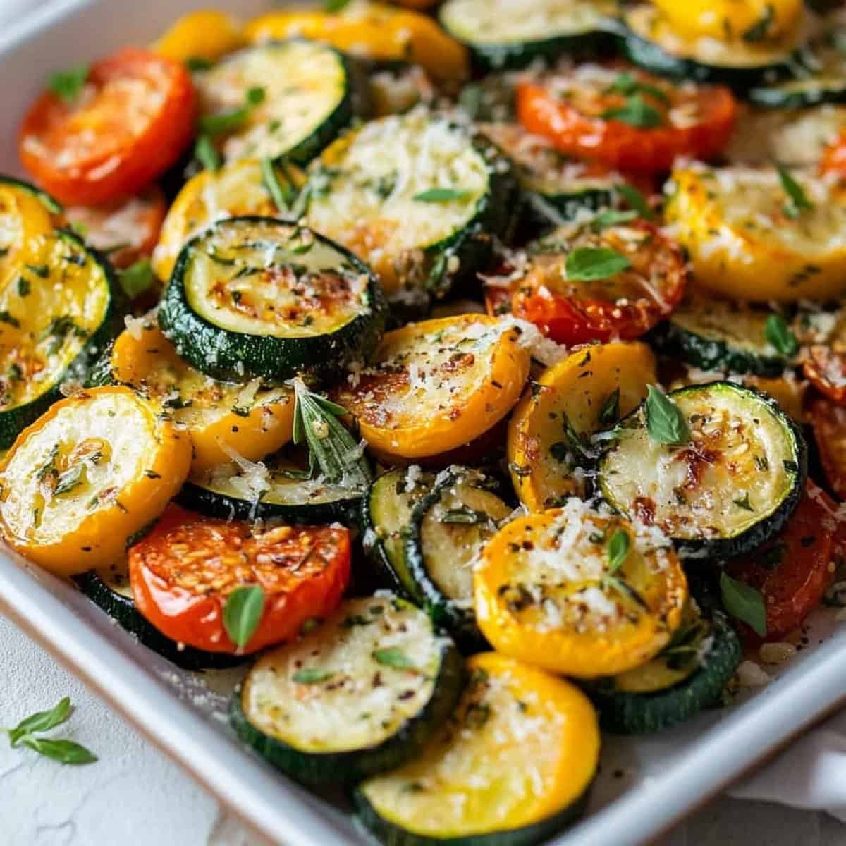 Roasted Garlic Parmesan Zucchini Squash And Tomatoes